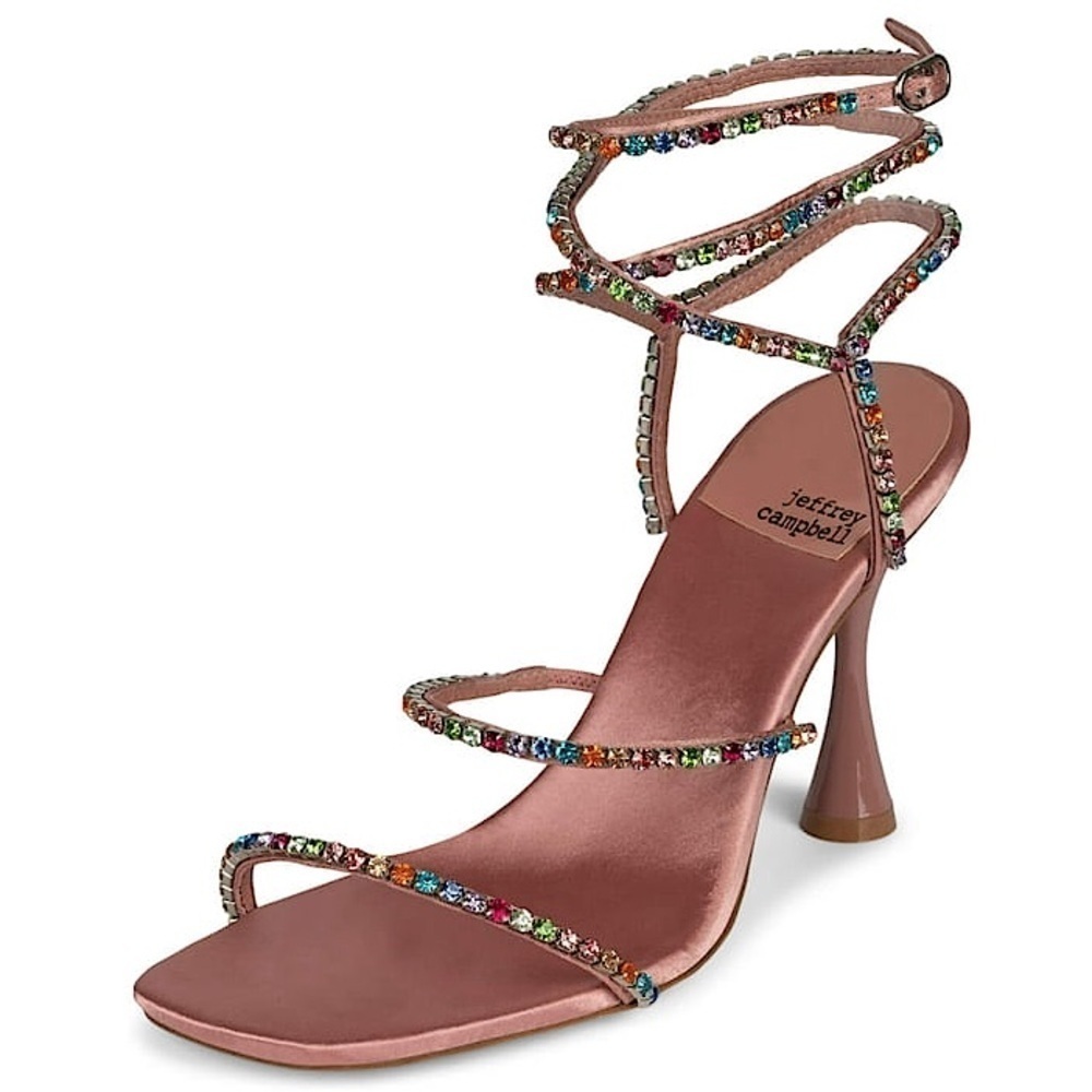 Jeffrey Campbell Pink Satin Rhinestone Heels Elegant Strappy Design Size 8.5
